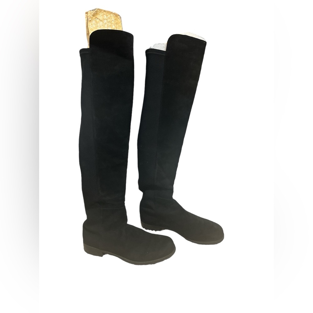 Stuart Weitzman Boots Tall Knee Flat Black Straight Suede Preowned Size 9